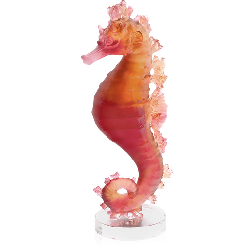 Daum - Crystal Coral Sea Amber Red Seahorse - Time for a Clock
