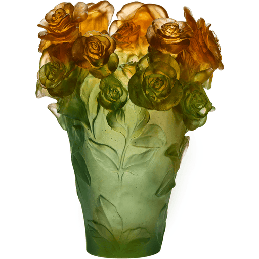 Daum - Crystal Rose Passion Vase in Green & Orange - Time for a Clock