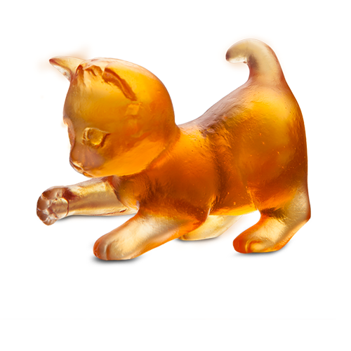 Daum - Crystal Mini Kitten in Amber - Time for a Clock