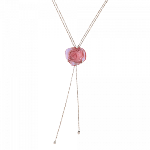 Daum - Rose Passion Crystal Sautoir Necklace in Pink/Silver - Time for a Clock